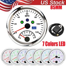 85mm White Boat Car GPS Speedometer 0-120MPH With Tachometer 0-8000RPM Gauge US picture