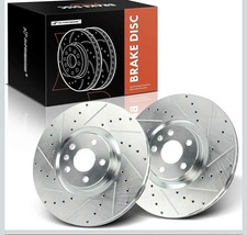 A-Premium 2pc 13.58” (345mm) Front Drilled Slotted Rotors Volvo S60 S90 V60 V90  picture