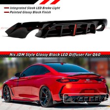 FOR 2017-2022 INFINITI Q60 GLOSS BLACK REAR BUMPER DIFFUSER W/ LED BRAKE LIGHT picture