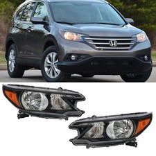 NEW Pair of Black Halogen Headlights Assembly For 2012-2014 Honda CR-V CRV picture
