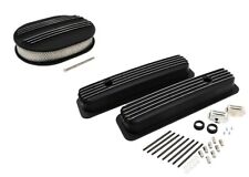 58-86 SBC Chevy 350 Finned Black Aluminum Valve Covers and Air Cleaner picture