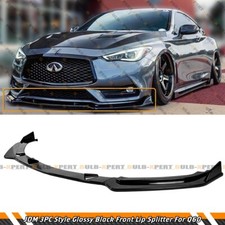V2 JDM 3PC Glossy Black Front Bumper Lip Spoiler Splitter FOR 18-22 Infiniti Q60 picture