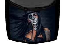 Painted Sugar Skull Woman Truck Hood Wrap Vinyl Car Graphic Decal Colorful picture