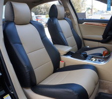 for 2004-08 ACURA TL IGGEE S.LEATHER BLACK/BEIGE CUSTOM FIT 2 FRONT SEAT COVERS picture