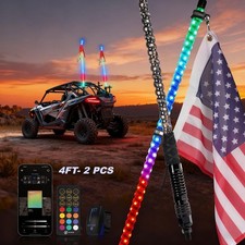 Pair 4FT RGB Chasing Spiral LED Whip Light Turn Brake Reverse Signal For UTV ATV picture
