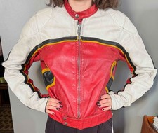 VINTAGE  TT LEATHERS Int'l RED / WHITE - YELLOW & BLACK STRIPE - MOTO 44
