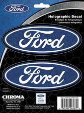 Ford Logo Oval Decals - White and Holographic Blue - 2 Decals - 5.5
