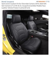 Custom Fit Front Leather Seat Covers Chevrolet Camaro 2016-2024 6th Gen Camaro picture