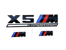 Set 3pcs ✅NEW BMW X5M Competition + 2M Fender Emblems Gloss Black Style Trunk picture