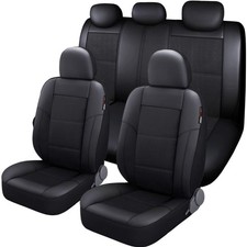 9-Piece  Leather & Mesh Car Seat Cover Set - Universal Fit, Black picture