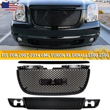 3pcs For 2007-2014 GMC Yukon Black Upper & Lower Front Grill Grille Hood Molding picture