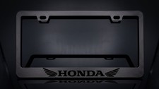 Black on Black Honda Wings Vintage Premium Stainless-Steel License Plate Frame picture