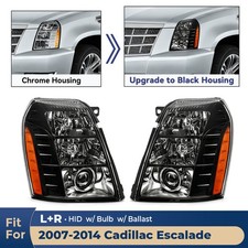 Chrome Upgrade Black HID Headlight For 2007-2014 Cadillac Escalade w/Bulb Pair picture
