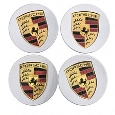 4 Porsche Silver Wheel Center Caps 76mm Concave Crest 911 992 Carrera Cayenne picture