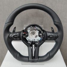 Custom BMW M Style Flat Bottom Steering Wheel Black Leather Blue Red Stitch picture