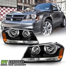 Black 2008-2014 Dodge Avenger Headlights Headlamps Replacement 08-14 Left+Right picture