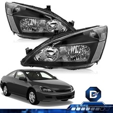  For 2003-2007 Honda Accord 2/4Dr Black Clear Halogen Headlights Assemply 03-07 picture