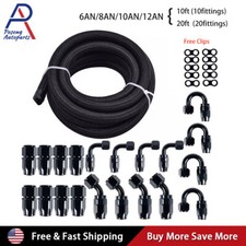 10/20FT 6AN 8AN 10AN 12AN CPE Braided Nylon Fuel Line Kit Fuel Hose End Fittings picture