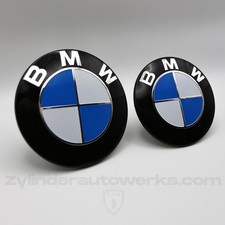 2pcs BMW Black Ring Emblems Hood and Trunk with Pre-installed 3M Tape 82mm 74mm picture