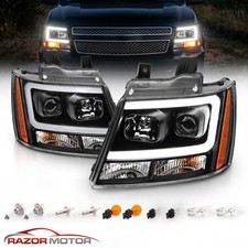 Black LED Tube DRL Headlights Pair For 2007-2014 Chevy Suburban/Tahoe/Avalanche picture