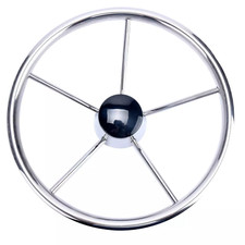 Amarine Made 5 Spoke Destroyer Style Boat Stainless Steering Wheel 13-1/2 Inch picture