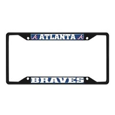 Fan Mats 31297: Atlanta Braves Metal License Plate Frame Black Finish, Navy picture