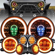 RGB 7'' LED Headlights Fog Turn Parking Lights Combo for Jeep Wrangler JK 07-17 picture