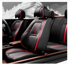 5pc Nappa Leather Car Seat Covers Full Set Black Red Sedan SUV Truck Waterproof picture