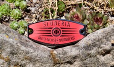 VINTAGE ENAMEL AUTOMOBILE CAR DEALER BADGE # SCUDERIA ALFA ROMEO NEUSER NÜRNBRG picture