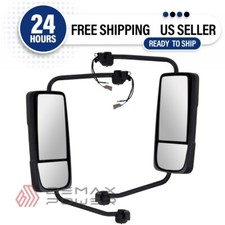 Pair Chrome Door Mirrors Power Heated with Arm For Mack Anthem, LH+RH Side picture