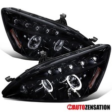 Fit 2003-2007 Honda Accord Black Smoke LED Halo Projector Headlights Lamps 03-07 picture
