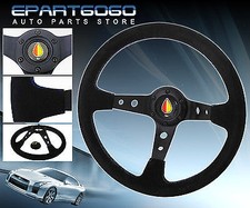 350mm Suede Black Leather Blue Stitching Steering Wheel Jdm Leaf Button Badge picture