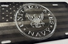 Combo Laser Etched & Diamond Engraved US Navy Seal Tag Vanity License Plate Gift picture