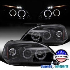 Fits 1999-2000 Honda Civic Halo Projector Headlights LED Tube Glossy Black Smoke picture