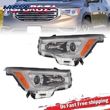 Pair For 2017-2019 GMC Acadia w/LED DRL Chrome Halogen Headlights Left+Right picture