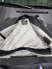 ALPINESTARS FULL GRAIN LEATHER MOTORCYCLE JACKET XL VERY NICE BLACK GREY picture