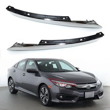 Fit 2016-2017 2018 Honda Civic Chrome Grille Headlight Eyelid Molding Trim LH+RH picture