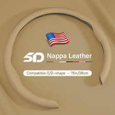 Quick Install Sporty Beige Perforated Nappa Leather Steering Wheel Cover 15inch picture