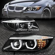 [3D U-Halo DRL+LED Signal] For 09-12 BMW E90 3-Series Projector Headlights Black picture
