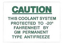 1955-1962 Corvette Decal Cooling System Warning picture