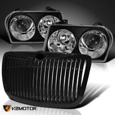 Fits 2005-2010 Chrysler 300 Black Projector Headlights+Vertical Hood Grille picture