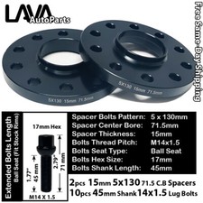 2PC 15MM THICK 5X130 71.5MM C.B WHEEL SPACER+14X1.5 BOLT FIT AUDI VW PORSCHE picture