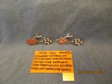 1958-1961 CHEVROLET IMPALA GM PAIR 2 TRIM FLAG EMBLEMS FROM NEW MEXICO ESTATE picture