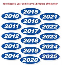 Windshield Oval Model Year Vinyl Stickers Blue & White 12 of 1 Year Per Pack picture