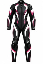 Women's Black Pink White Motorcycle Racing Leather Suit Full Body Prot picture