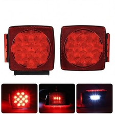 1 Pair Rear LED Submersible Square Trailer Tail Lights Kit Boat Truck Waterproof picture