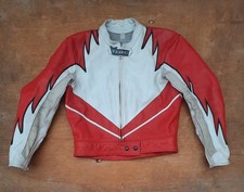 Vintage Giudici Leather Moto Racing Jacket Red White Biker MorENa Italy Size M picture