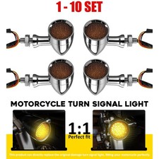 4-40 Chrome LED Turn Signal Amber Light Blinker Front Rear M10 -Lens Replaceable picture
