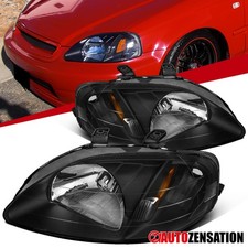 Fit 1999-2000 Honda Civic EJ EK EM Black Headlights Lamps Assembly Left+Right picture