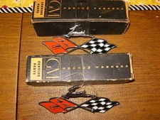 NOS 1961 Impala Quarter Panel PAIR Crossed Flag Emblems in Original GM Boxes picture